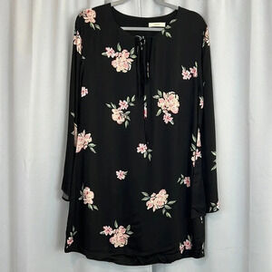 NWT Capulet Charlotte Black Midnight Rose Bell Sleeve‎ Shift Dress Size L